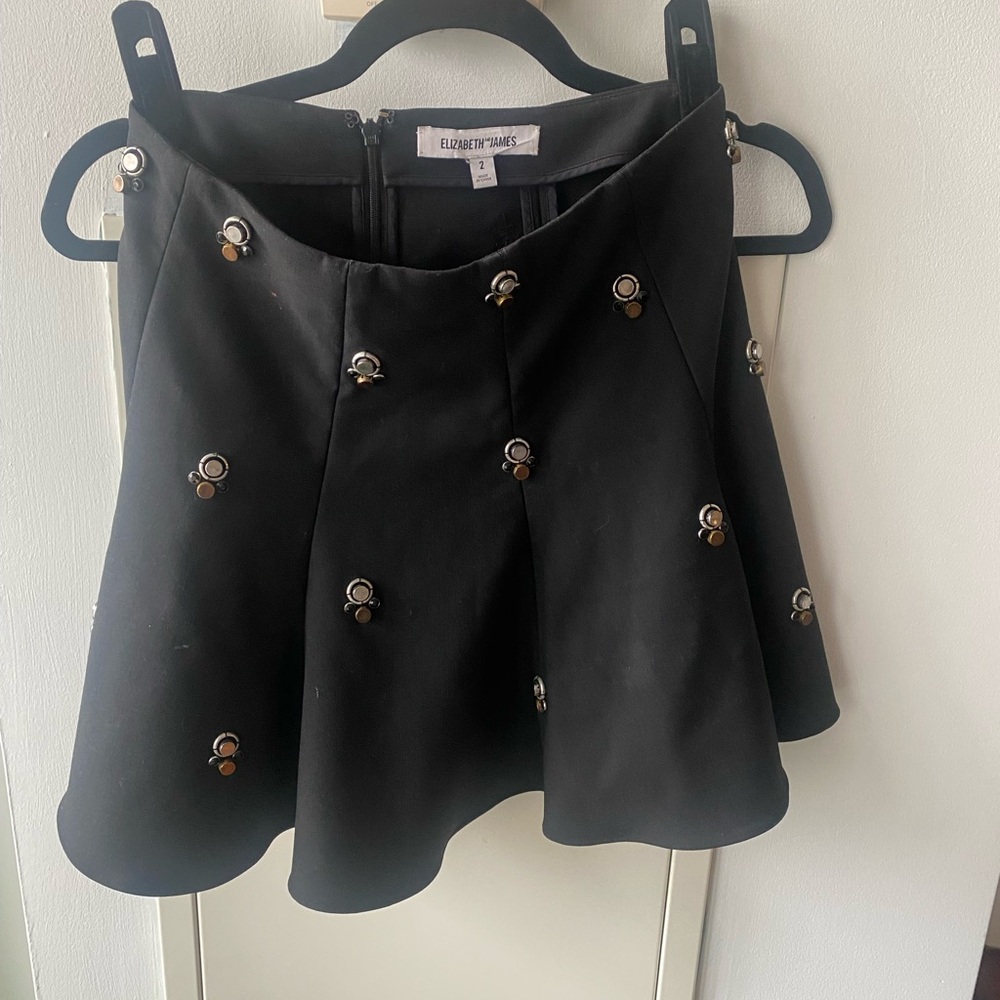 Elizabeth and James Black Skater Mini Skirt Embellished Cocktail